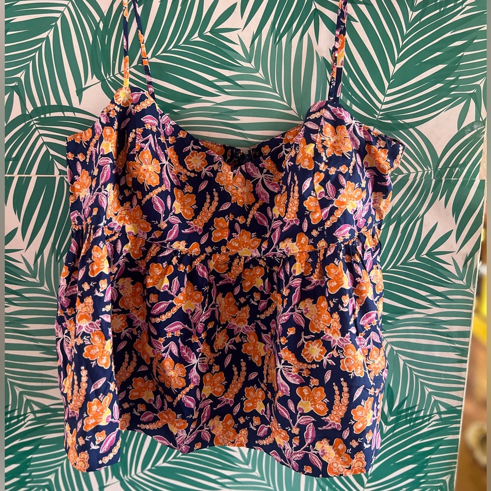 J. Crew Flowy Cotton Poplin Camisole Women's Large Painted Block Print Flowy Top